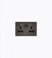 Knightsbridge Flat Plate 13A 2G Switched Socket Dual USB A+A 2.4A Black Insert (Gunmetal)